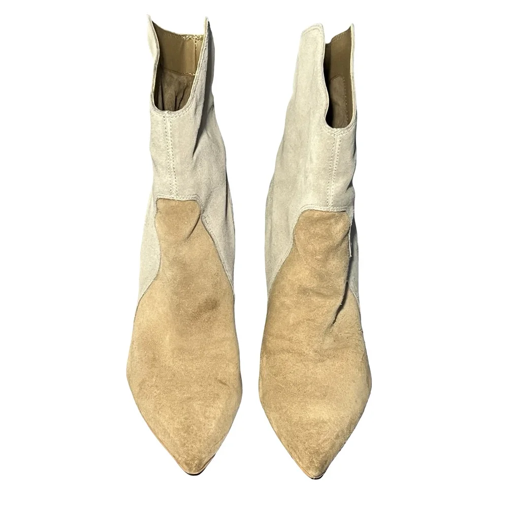 Dolce Vita Nestly Boots Womens Size 8 Beige‎ Suede Color Block Ankle Block Heel